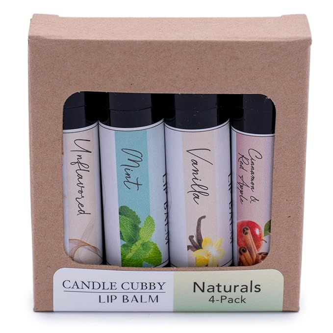 Lip Balm Naturals 4-Pack, Mint Vanilla Cinnamon Red Apple Unflavored, Natural Beeswax, Moisturizing Lip Treatment, 4 Tubes, 0.15 oz., White-VivaGrace Women