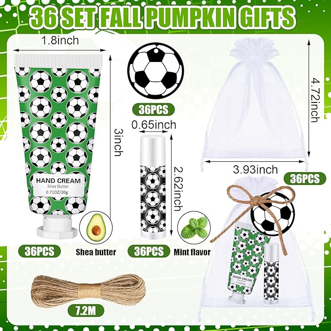 36 Sets Soccer Lip Balm Hand Cream Set soccer Party Favors, Include 36 Lip Balm 36 Moisturizing Hand Cream 36 Bags 36 Cards and Ropes for Soccer Accessories Gifts-VivaGrace Women