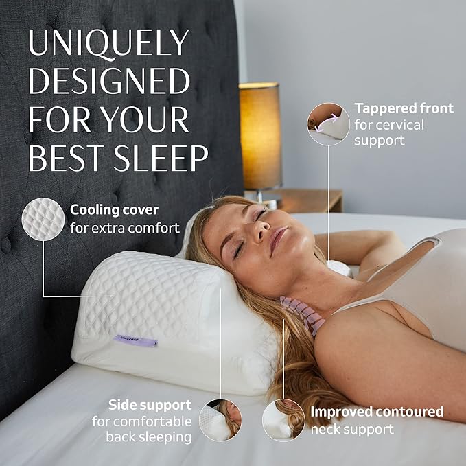 YourFacePillow, Back Sleeper Beauty Pillow, Cervical Neck Pillow Contour Memory Foam Pillow, Ergonomic Neck, Back & Shoulder Support. Back Sleeping Reduces Pressure on Skin - Cooling with Satin Case-VivaGrace Women