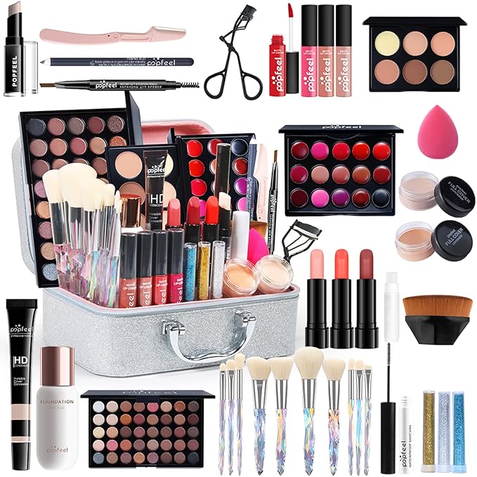 All-in-One Makeup Gift Set Carry All Makeup Kit Women Full Kit With Makeup Bag Lipgloss Lipstick Concealer Blush Foundation Face Powder Eyeshadow Palette Cosmetic Palette #6-VivaGrace Women