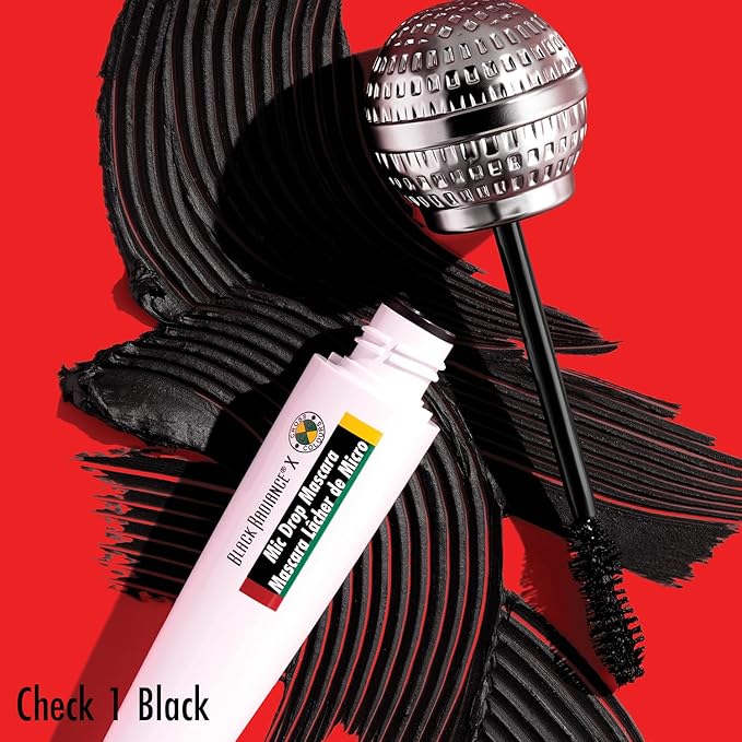 Black Radiance Cross Colours Mic Drop Mascara, Pigment-Rich Smudge-Resistant Formula, Intense Lash Volume, Built-In Flexible Brush, Paraben-Free & Cruelty-Free - Check 1 Black
