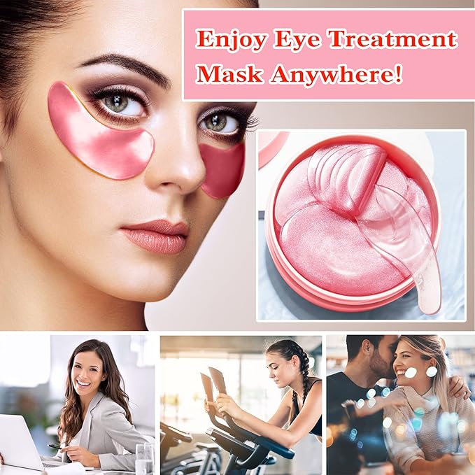 Eye Mask 60 pcs,Pink Collagen Under Eye Patches,Puffy Eyes and Dark Circles Treatments,Improve Reduce Under Eye Bags Smooth Wrinkles and Lighthen Fine Lines,Moisturizing,Improve and Firm eye Skin-VivaGrace Women