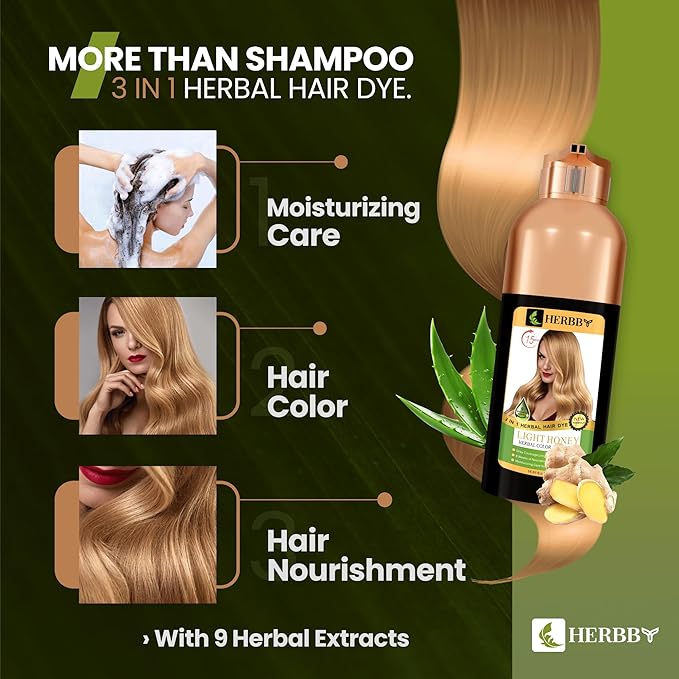 Hair Color Shampoo for Gray Hair Coverage&Color Transform with 9 Herbal Extracts –Long Lasting(6-8 Weeks),Shiny,Evenly Colored,Instant Hair Dye Shampoo&Conditioner, 500 Ml (LIGHT HONEY COLOR)-VivaGrace Women