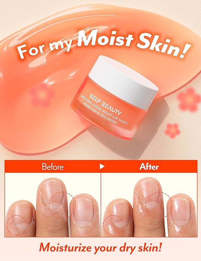 SelfBeauty Lip Mask - Rosehip & Collagen, Vegan Lip Balm, Lip Moisturizer, Overnight Hydrating Lip Treatment with Collagen Peptide, Lip Scrub Exfoliator Intensive Lip Repair, 0.51fl.oz-VivaGrace Women