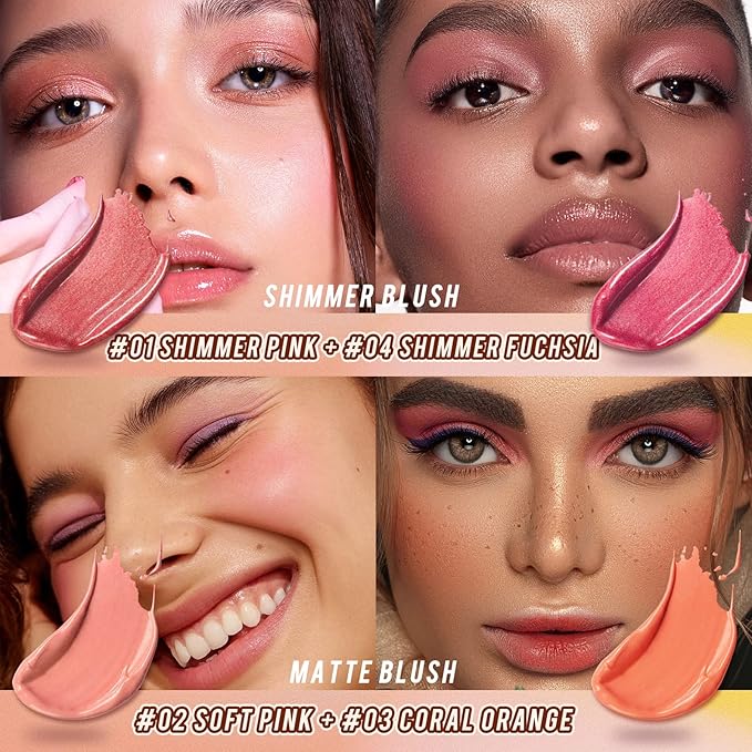 2 Pcs Cream Blush Stick Makeup Kit, Natural Shimmer & Matte Stick Blush Wand for Cheeks, Lightweight Blendable Silky Cream Blush Makeup -Matte Blush (#02 Soft Pink #03 Coral Orange)-VivaGrace Women