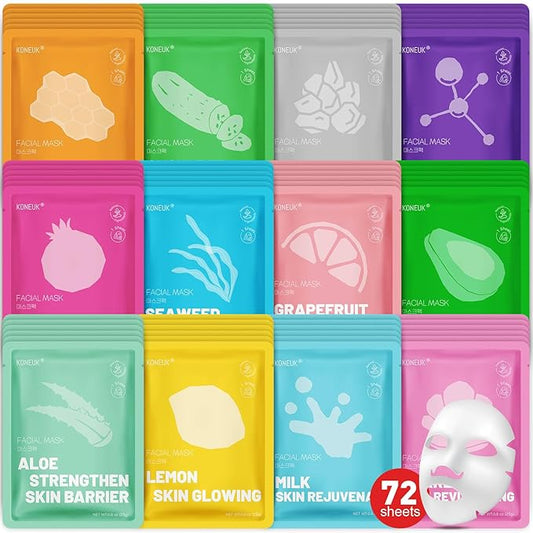 72 Pack Collagen Face Masks Skincare Set for Women, Hydrating & Moisturizing Face Mask for Skin Care, Bulk Sheet Face Masks for All Skin Types, Spa Party Gifts for Women-VivaGrace Women