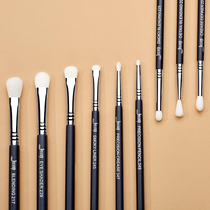 Jessup Eyeshadow Brush Set 11pcs Eye Makeup Brushes Set Professional Eye Shadow Brush Blending Brush Shader Crease Brush Black T340-VivaGrace Women