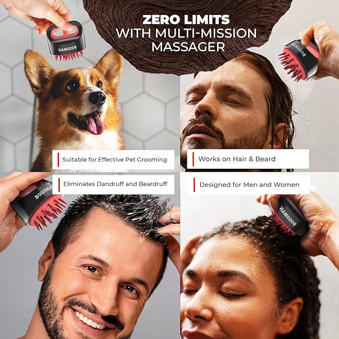 Bossman Titan Shower Scalp Massager – Ergonomic Silicone Scrubber for Product Build-Up, Dandruff & Pore Stimulation – Head & Beard Care Tool with Soft Bristles-VivaGrace Women