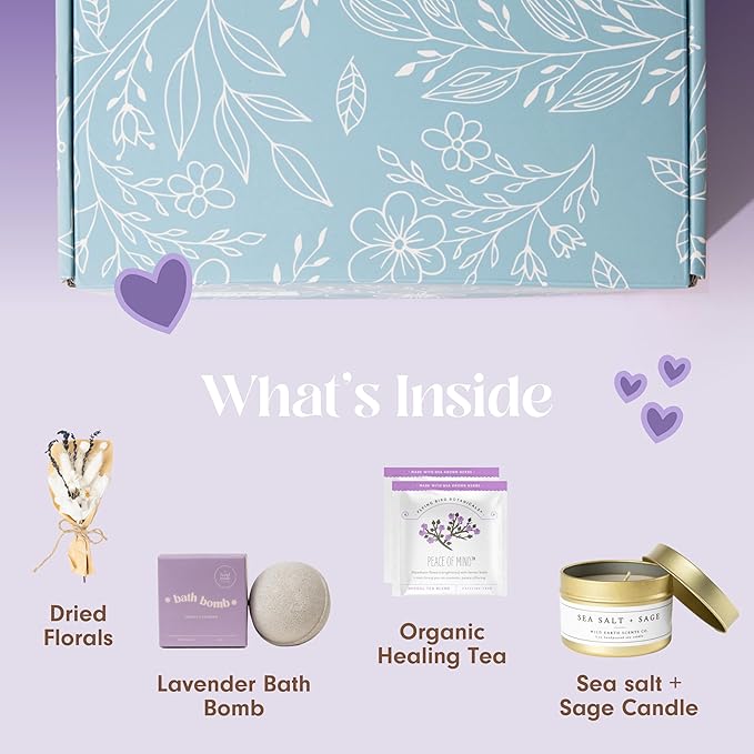 Unboxme Gifts Mini Lavender Spa Gift Set - Relaxation Gift Basket for Women - Self Care Package with Lavender Candle, Bath Bomb, Soap, Greeting Card & More-VivaGrace Women