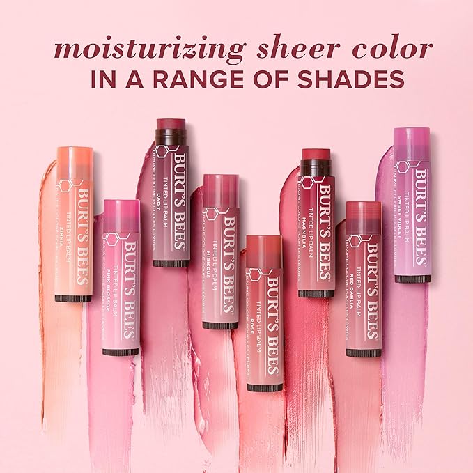 Burt's Bees Lip Tint Balm with Long Lasting 2 in 1 Duo Tinted Balm Formula, Color Infused with Deeply Hydrating Shea Butter for a Natural Looking Buildable Finish, Petal Rose (2-Pack)-VivaGrace Women