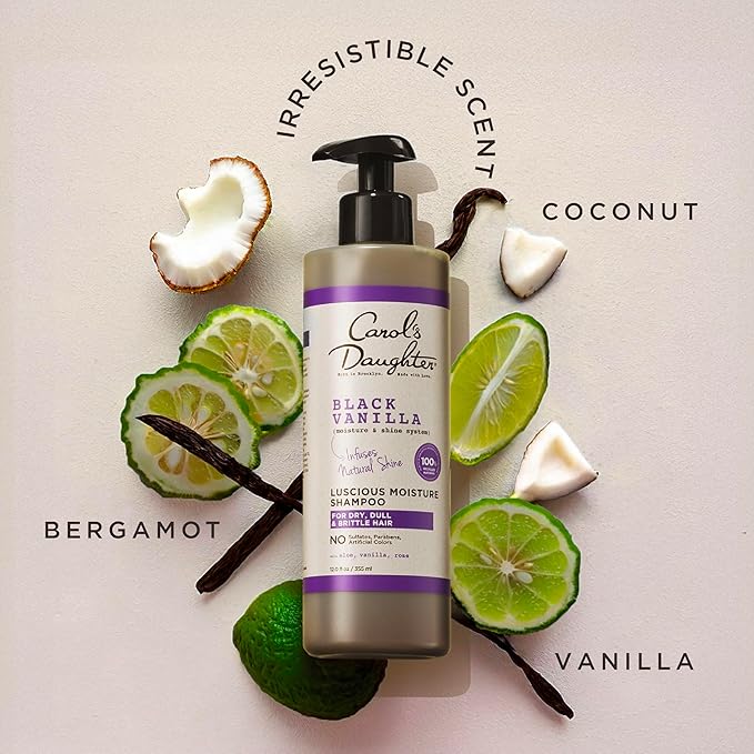 Carol's Daughter Black Vanilla Moisture Sulfate Free Shampoo for Curly, Wavy or Natural Hair, Moisturizing Hair Care for Dry, Damaged Hair, 12 Fl Oz-VivaGrace Women