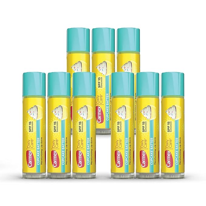 Carmex Daily Care Moisturizing Lip Balm Sticks, SPF 15, Cupcake Batter Flavor, 9 Count-VivaGrace Women