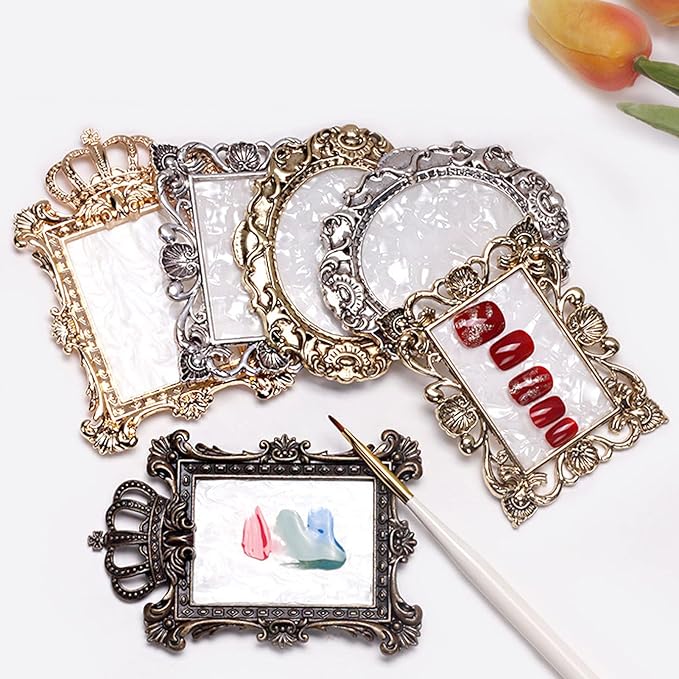 2pcs Resin Nail Art Palette, Nail Art Painting Palette Gold Silver Copper Mixed Color Vintage Photography Props Nail Gel Color Makeup Display Board Nail Art Cosmetic Mixing Tools-VivaGrace Women