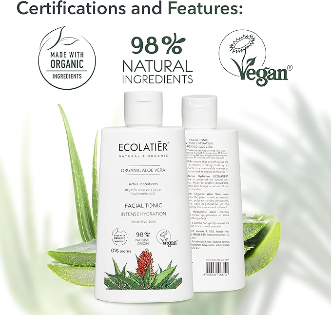 Organic Aloe Vera Facial Toner - 98% Natural Ingredients - Intense Hydration, Hyaluronic Acid, 98% Natural, Vegan - Deep Moisture, Refreshes, and Revitalizes The Skin - 8.5 Fl Oz / 250ml-VivaGrace Women