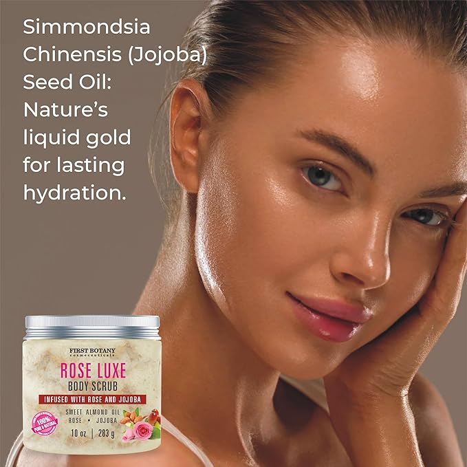 First Botany Body Scrub - Natural Exfoliating Salt Scrub & Body and Face Souffle helps with Moisturizing Skin, Acne, Cellulite, Dead Skin Scars, Wrinkles (10 fl oz, Rose)-VivaGrace Women