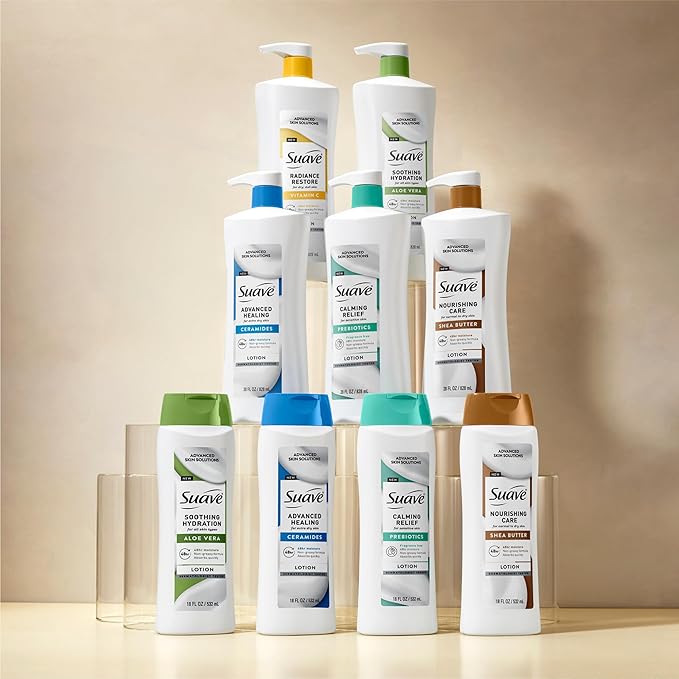 Suave Calming Relief Hand & Body Lotion for Women With Prebiotics For Sensitive Skin, Fragrance & Allergen Free, Helps Restore Skin's Moisture Barrier, 18 FL OZ, 6 Pack-VivaGrace Women