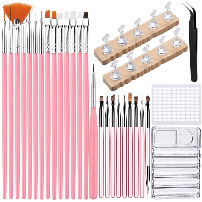 Quaferen Nail Brushes for Nail Art 39PCS Nail Brush Tools Set with Nail Stand Holder 2-in-1 Nail Art Palette Professional Acrylic Nail Brushes Kit for Beginners Home Salon-VivaGrace Women