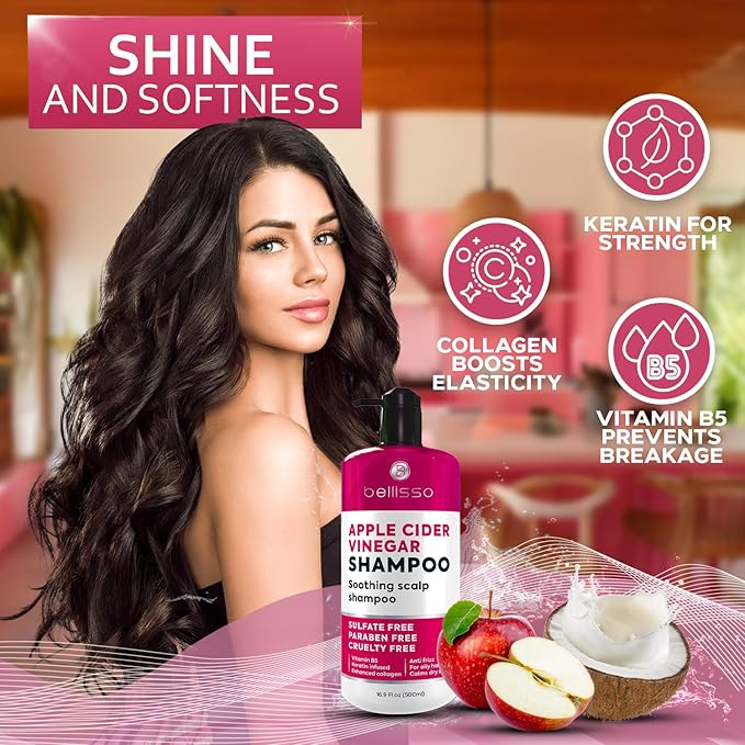 Apple Cider Vinegar Shampoo - Sulfate Paraben and Silicon Free Anti Dandruff Product for Women and Men - Deeply Moisturizing Formula - Dry Scalp Treatment for Oily Hair – Professional Grade Products-VivaGrace Women