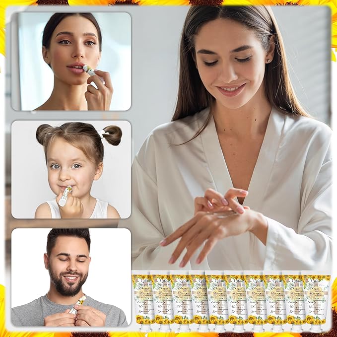 144 Pcs Christian Lip Balm Hand Cream Set Party Favors, Include 36 Bible Lip Balm 36 Moisturizing Hand Cream 36 Bags 36 Cards and Ropes for Accessories Gifts (Biblical, Sunflower)-VivaGrace Women