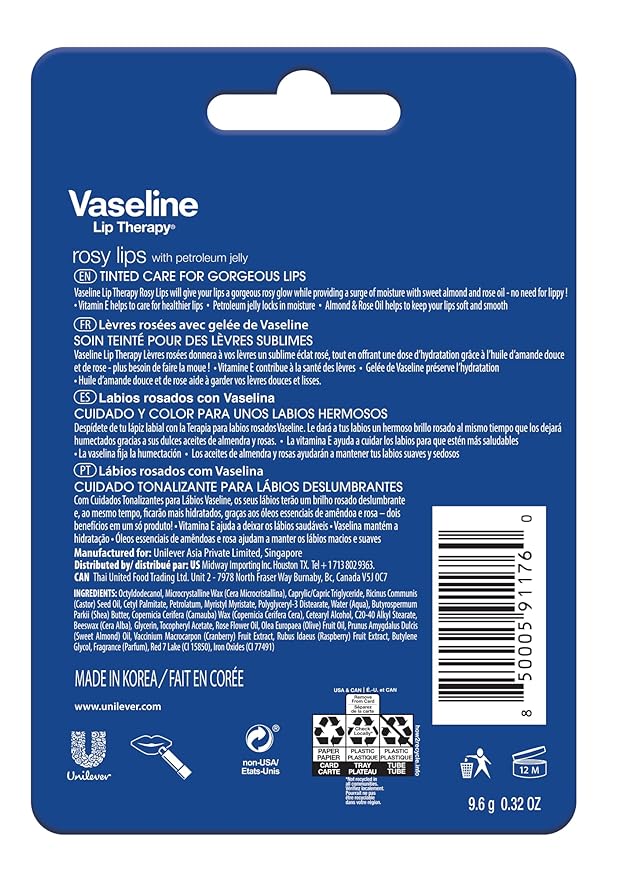 Vaseline Lip Therapy Care Rosy, Fast-Acting Nourishment, Ideal for Chapped, Dry, Cracked, or Damaged Lips, Lip Balm, 2-Pack of 2, 0.16 Oz Each, 4 Lip Balms-VivaGrace Women