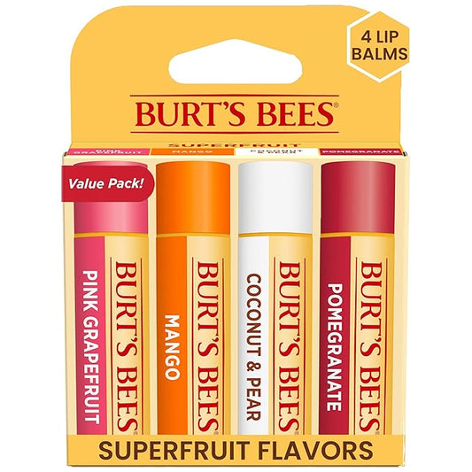 Burt's Bees Lip Balm - Pink Grapefruit, Mango, Coconut & Pear, and Pomegranate Pack, Lip Moisturizer With Beeswax, Tint-Free, Natural Origin Conditioning Lip Treatment, 4 Tubes, 0.15 oz.-VivaGrace Women