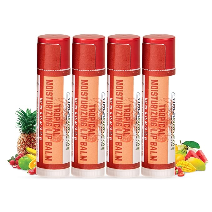 All Natural Tropical Moisturizing Lip Balm, Nourishing Lip Care For All Day Hydration, 100% Natural, Handmade with Love in USA, SuperFruit - Berries, Mango, Grapefruit (4 Pack)-VivaGrace Women