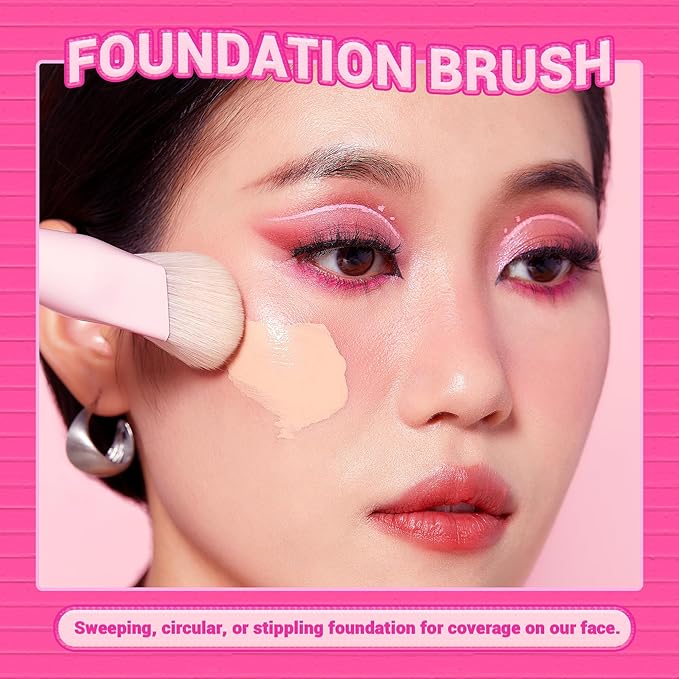 Jessup Foundation Brush and Concealer Brush, Pink Makeup Brushes Set 2Pcs Premium Synthetic Face Make up Brushes for Liquid Cream, T497-VivaGrace Women