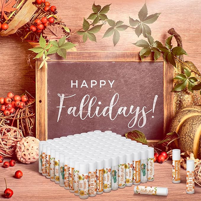 Dunzy 100 Pack Hello Fall Thanksgiving Party Gifts Bulk Lip Balms Favors Employee Appreciation Gifts Thank You Gifts Team Inspirational Gifts for Women Men Coworkers Satff Teachers(Thanksgiving)-VivaGrace Women