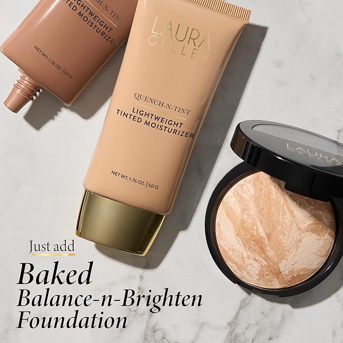 LAURA GELLER NEW YORK Quench-n-Tint Lightweight Tinted Moisturizer, Porcelain/Fair - Sheer to Light Buildable Coverage - Natural Glow Finish - Lightweight Formula - Hydratant Teinte-VivaGrace Women