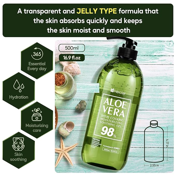 98% Aloe Vera Gel for Face, Skin and Hair - 16.9 oz / 500ml - Pure Aloe Vera Gel for Sunburn Relief - After Sun Care - Sun Burn Moisturizer-VivaGrace Women