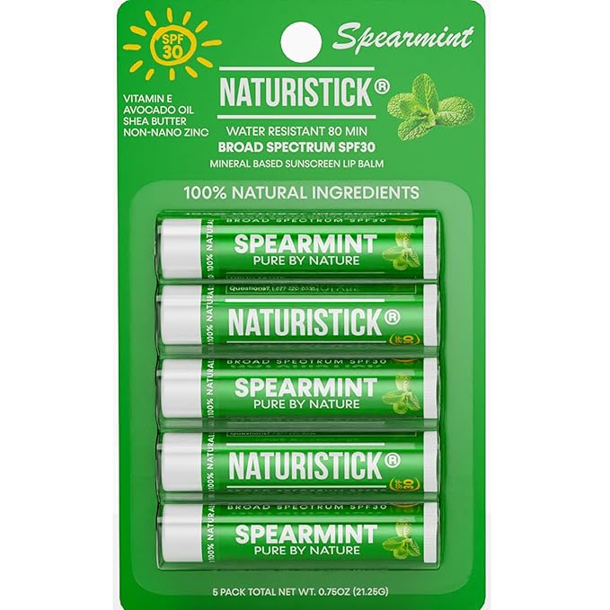 Naturistick SPF 30 Vegan Lip Balm – Mineral Sunscreen with Zinc Oxide | Broad Spectrum UVA/UVB Protection | 100% Natural, Coral-Friendly Formula | Oxybenzone Free | 5-Pack Spearmint | Made in USA-VivaGrace Women
