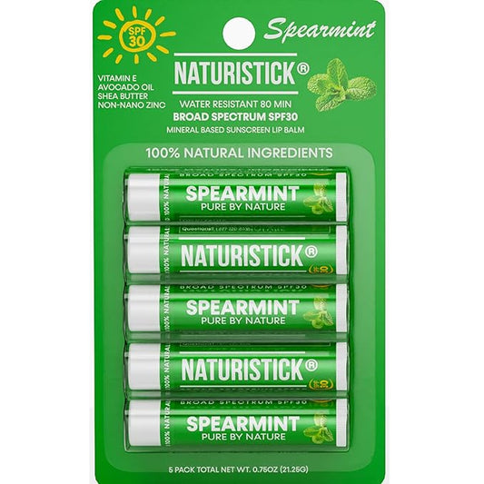 Naturistick SPF 30 Vegan Lip Balm – Mineral Sunscreen with Zinc Oxide | Broad Spectrum UVA/UVB Protection | 100% Natural, Coral-Friendly Formula | Oxybenzone Free | 5-Pack Spearmint | Made in USA-VivaGrace Women