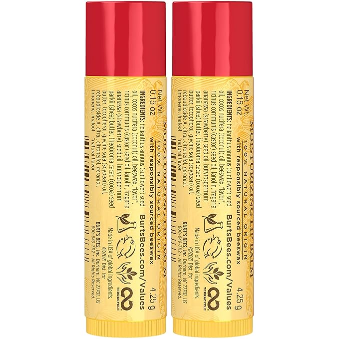 Burt's Bees Lip Balm Mothers Day Gifts for Mom - Strawberry, Lip Moisturizer With Responsibly Sourced Beeswax, Tint-Free, Natural Origin Conditioning Lip Treatment, 2 Tubes, 0.15 oz.-VivaGrace Women