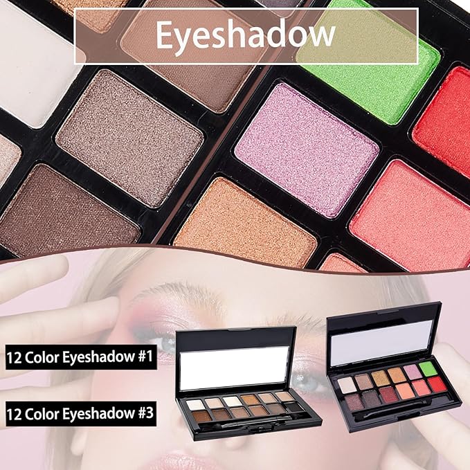 All In One Makeup Kit, Travel Makeup Kit, Makeup Gift Set, Makeup Kit for Women Full Kit, Makeup Bundle Includes Foundation Eyeshadow Palette Lipstick Eyeliner Mascara Contour Stick Cosmetic Brush Set-VivaGrace Women