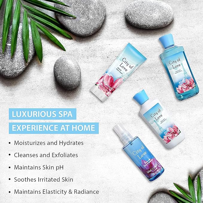 Bath & Body Kit - Body Lotion, Shower Gel, Body Cream, and Fragrance Mist, 3 Fl Oz each, in City of Love, Ideal Skincare Gift Home Spa Set for luxurious indulgence-VivaGrace Women