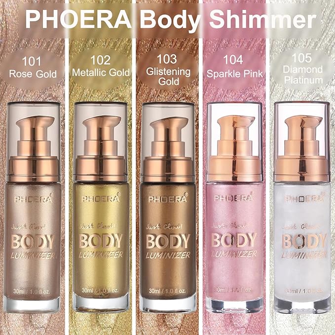 PHOERA Body Luminizer Highlighter, Waterproof Moisturizing and Glow For Face & Body, Face Body Glow Illuminator (101+103/Rose Gold+Glistening Bronze)-VivaGrace Women