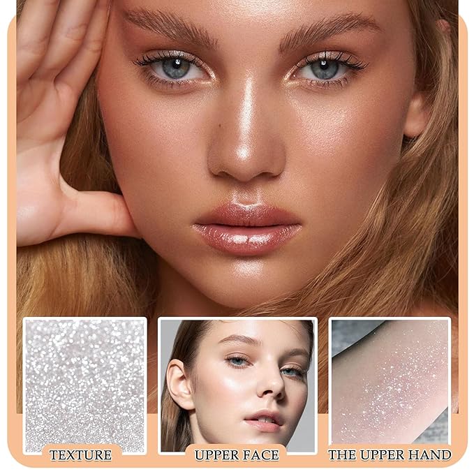 Body Glitter Face Highlighter Palette,Shimmering Shiny Contour Makeup Palette for Women,Lightweight Smoothing Long Lasting Face High Gloss Highlighter Powder Makeup Kit with Brush 01#-VivaGrace Women