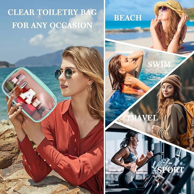 YOOLIFE Initial Clear Makeup Bag | Travel Clear Makeup Bag | Travel Beach Toiletry Bag | Car Organizer Essentials for Women | Waterproof Large Clear Travel Toiletry Bag | Teacher Birthday Gifts Blue K-VivaGrace Women