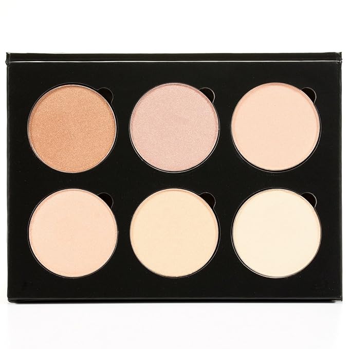 Makeup Highlighter Palette – Beauty Junkees Powder Highlighter Makeup Palette 6 Shades Glow Kit, Face Highlight Make Up Set for Beginners, Professional Quality, Paraben Gluten Cruelty Free Cosmetics-VivaGrace Women