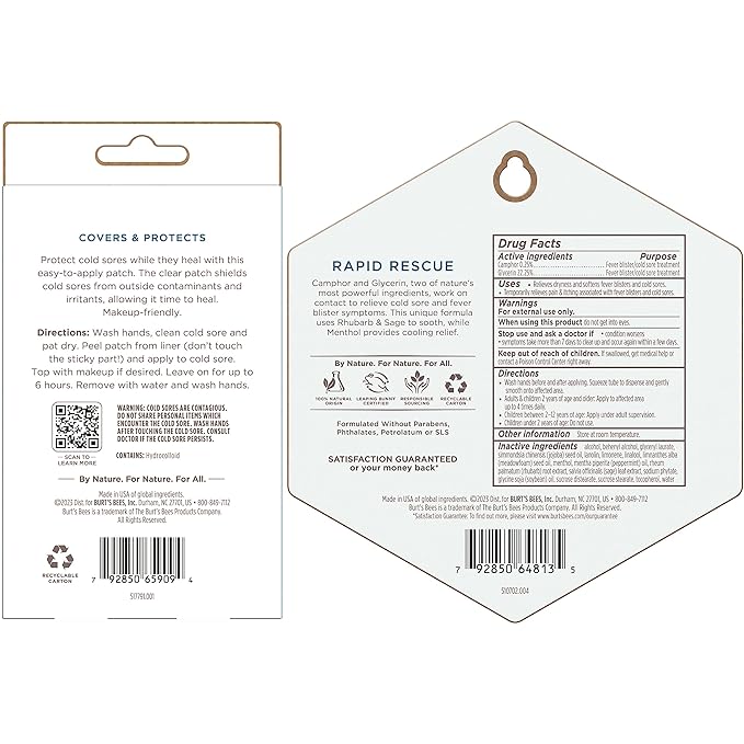Burt's Bees Cold Sore Treatment Bundle with Burt’s Bees Cold Sore Healing Patches and Burt’s Bees Cold Sore Treatment with Rhubarb and Sage, Protects and Heals Cold Sores, Relieves Symptoms-VivaGrace Women