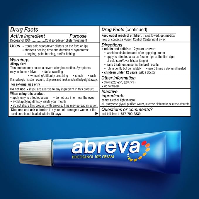 Abreva 10 Percent Docosanol Cold Sore Treatment, Fever Blister and Cold Sore Cream - 0.07 oz plus ChapStick Moisturizer Original Lip Balm - 0.15 oz Value Pack-VivaGrace Women