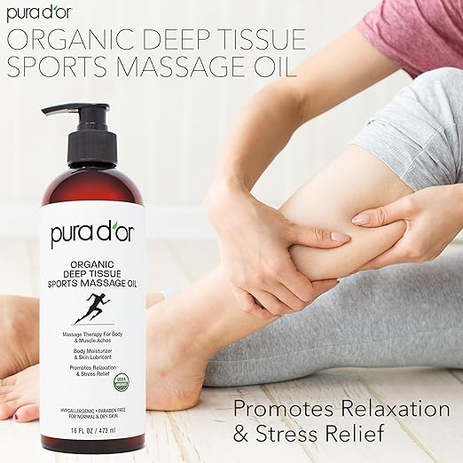 PURA D'OR 16 Oz Organic Deep Tissue Sports Massage - Jojoba, Sunflower, Almond, Grapefruit & Eucalyptus Oils - Alleviate Muscle Soreness-VivaGrace Women