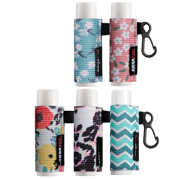 5pcs Lip Balm Holder Keychain Lipstick Sleeves Chapstick Lip Gloss Holder Keychain Elastic Sleeves for Men Women(Wave/Flower/Leo)-VivaGrace Women