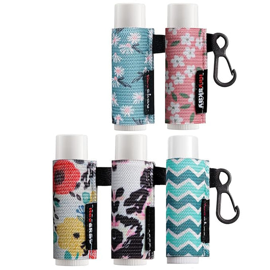 5pcs Lip Balm Holder Keychain Lipstick Sleeves Chapstick Lip Gloss Holder Keychain Elastic Sleeves for Men Women(Wave/Flower/Leo)-VivaGrace Women