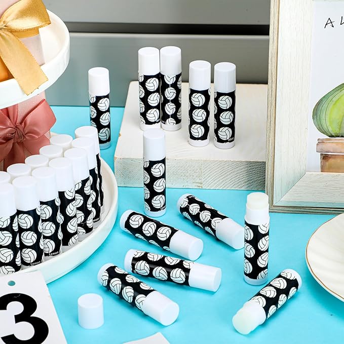 24 Pcs Volleyball Lip Balm Volleyball Team Gifts Volleyball Party Favors Volleyball Lip Balm Gift for Volleyball Team Volleyball Party Guest Supplies (Black)-VivaGrace Women