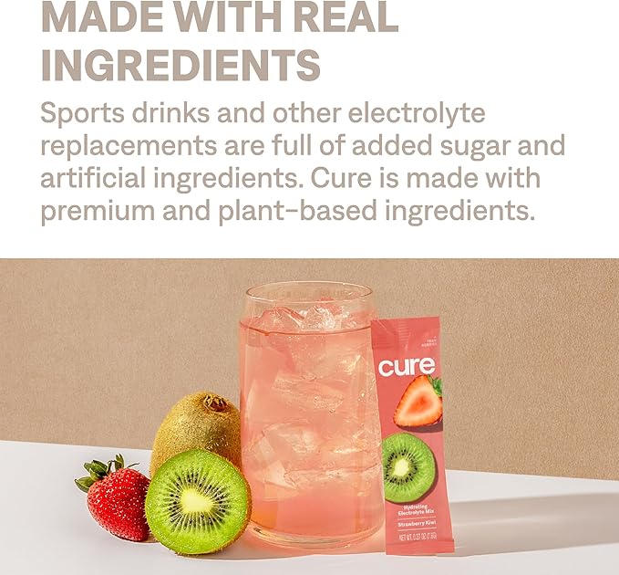 Cure Hydration | Plant-Based Electrolyte Drink Mix | No Added Sugar | Dehydration Relief Powder Made with Coconut Water | Non-GMO | Vegan | 28 Servings Jar - Strawberry Kiwi-VivaGrace Women
