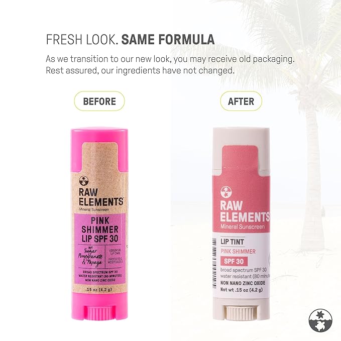 Raw Elements Organic Pink Lip Shimmer Zinc Oxide SPF 30+, 0.15oz-VivaGrace Women