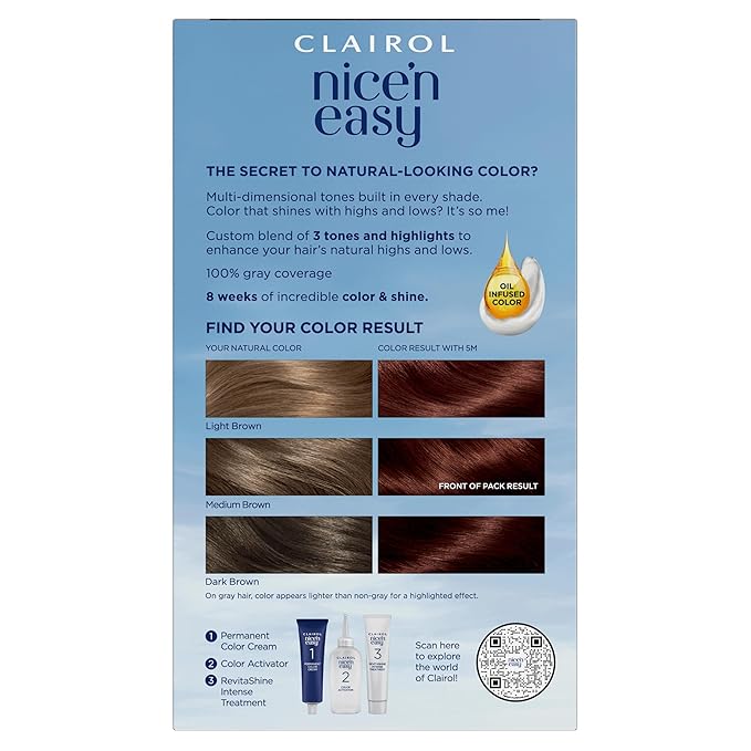 Clairol Nice'n Easy Permanent Hair Dye, 5M Medium Mahogany Brown Hair Color, Pack of 3-VivaGrace Women