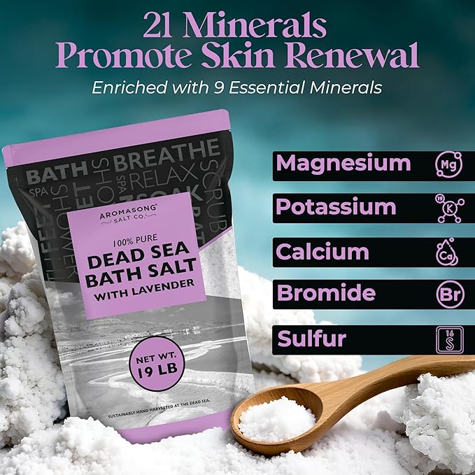 Aromasong Pure Dead Sea Salt for Soaking with 100% Natural Lavender, 19 LB - Spa Bath Salt Fine Grain - Body Wash Scrub - Soak for Women & Men- Bulk Resealable Pack-VivaGrace Women