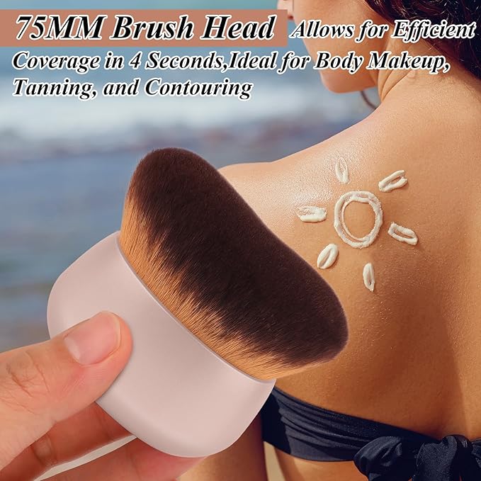 75MM Extra Large Self Tanner Kabuki Makeup Brush – Ultra Soft Dense Vegan Bristles for Body Makeup, Bronzer & Foundation–Applies Tanning Mousse, Lotion & Self Tanner–Khaki, Wet & Dry-VivaGrace Women